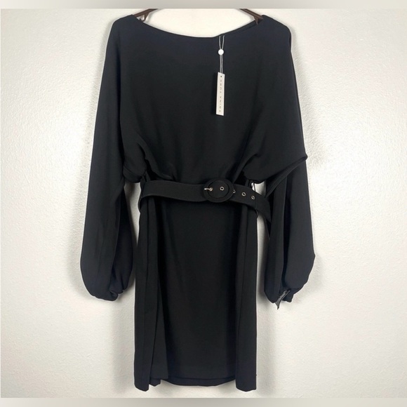 Trina Turk Avory Black Belted Mini Dress Long Sleeve Size 8 NWT $298 - Picture 2 of 9
